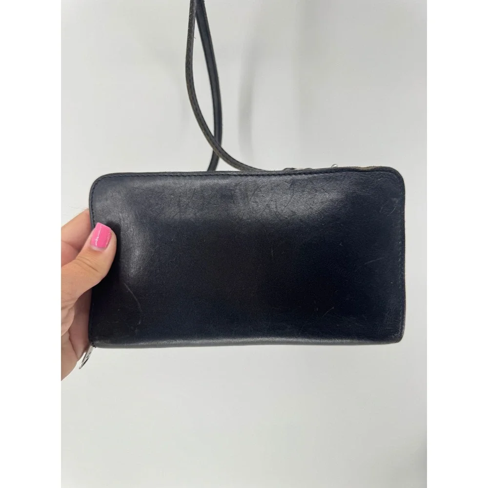 Patricia Nash Vintage Distressed Leather Crossbody Wallet Black Organizer